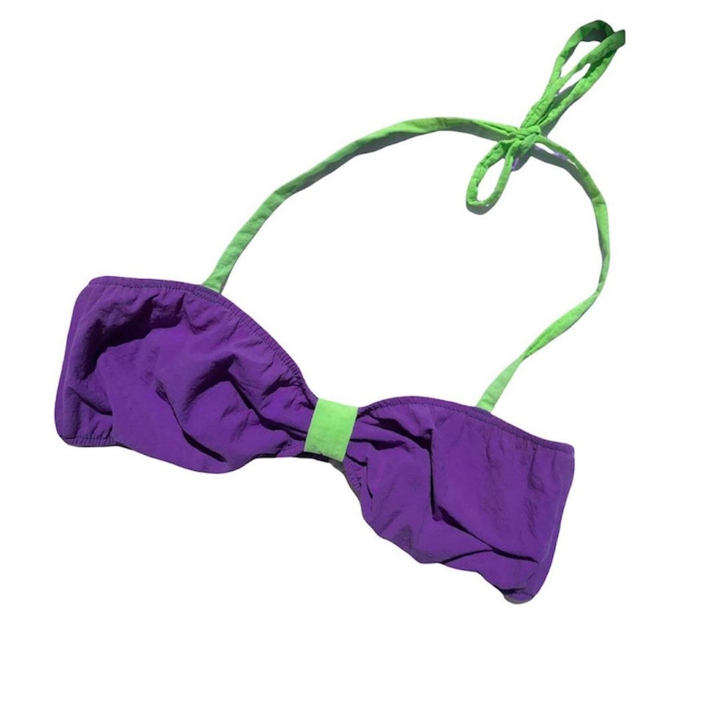 Vintage nylon purple and neon green bikini top